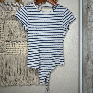 Gaze blue and white striped open back bodysuit